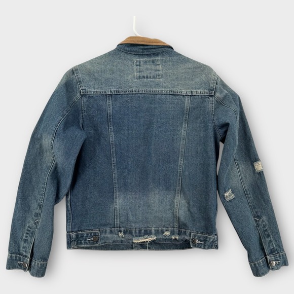 Joe's Jeans Denim Jacket Boys XL 18-20 Denim Blue Brown Collared Distressed Work - Picture 2 of 9